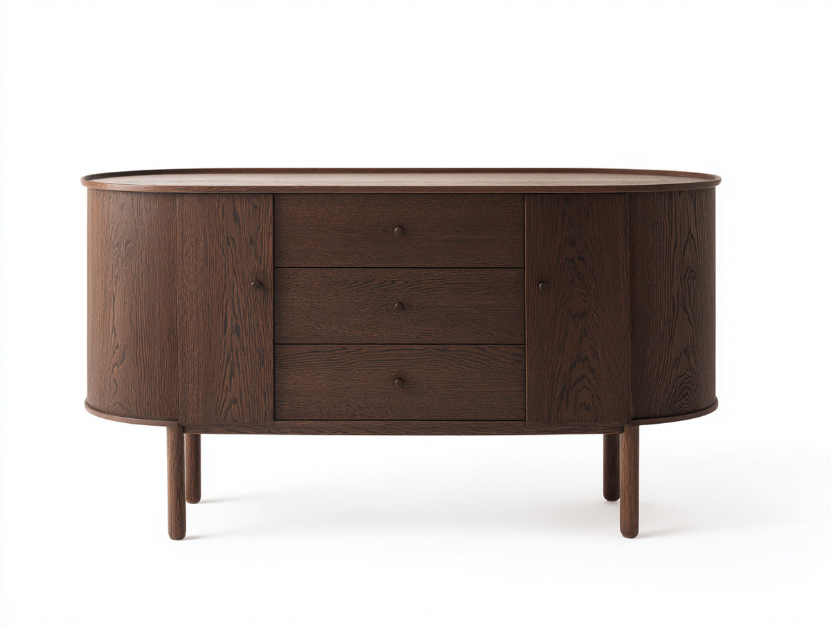 Sideboard-Holz-165×50×84 cm-Dunkelbraun-geschwungener Korpus fürs Wohnzimmer