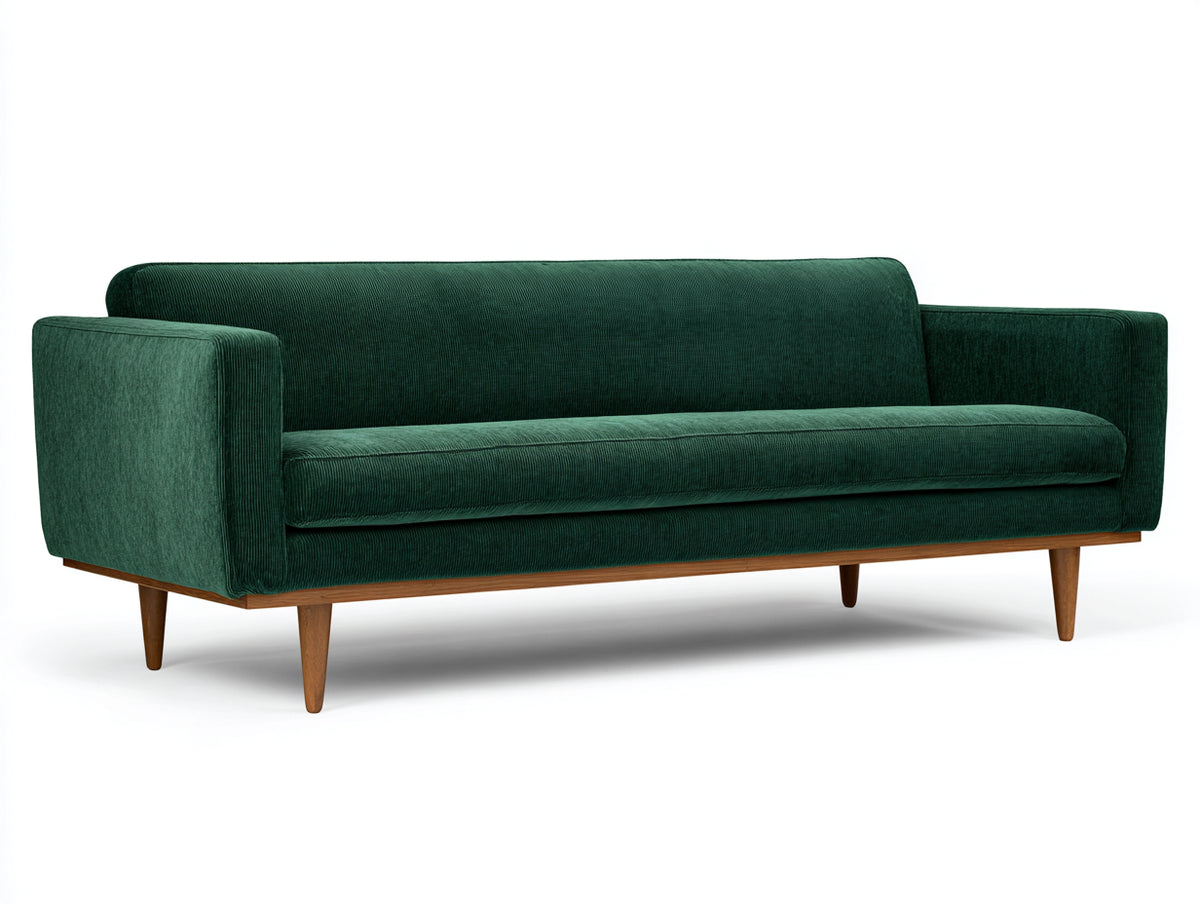 Sofa aus Cordstoff 220×88×80 cm Dunkelgrün-Nussbraun für Wohnzimmer – geradliniges Mid-Century Design
