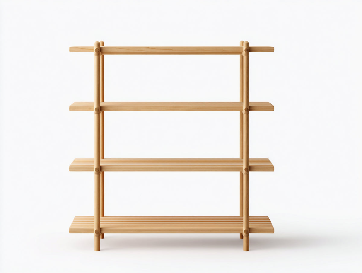 Bücherregal-Holz-108×31×145 cm-Hellbraun-offene Rundstabkonstruktion fürs Arbeitszimmer