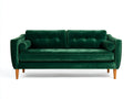 Sofa aus Samtstoff 215×90×85 cm Dunkelgrün-Naturbraun für Wohnzimmer – gepolstertes Retrodesign