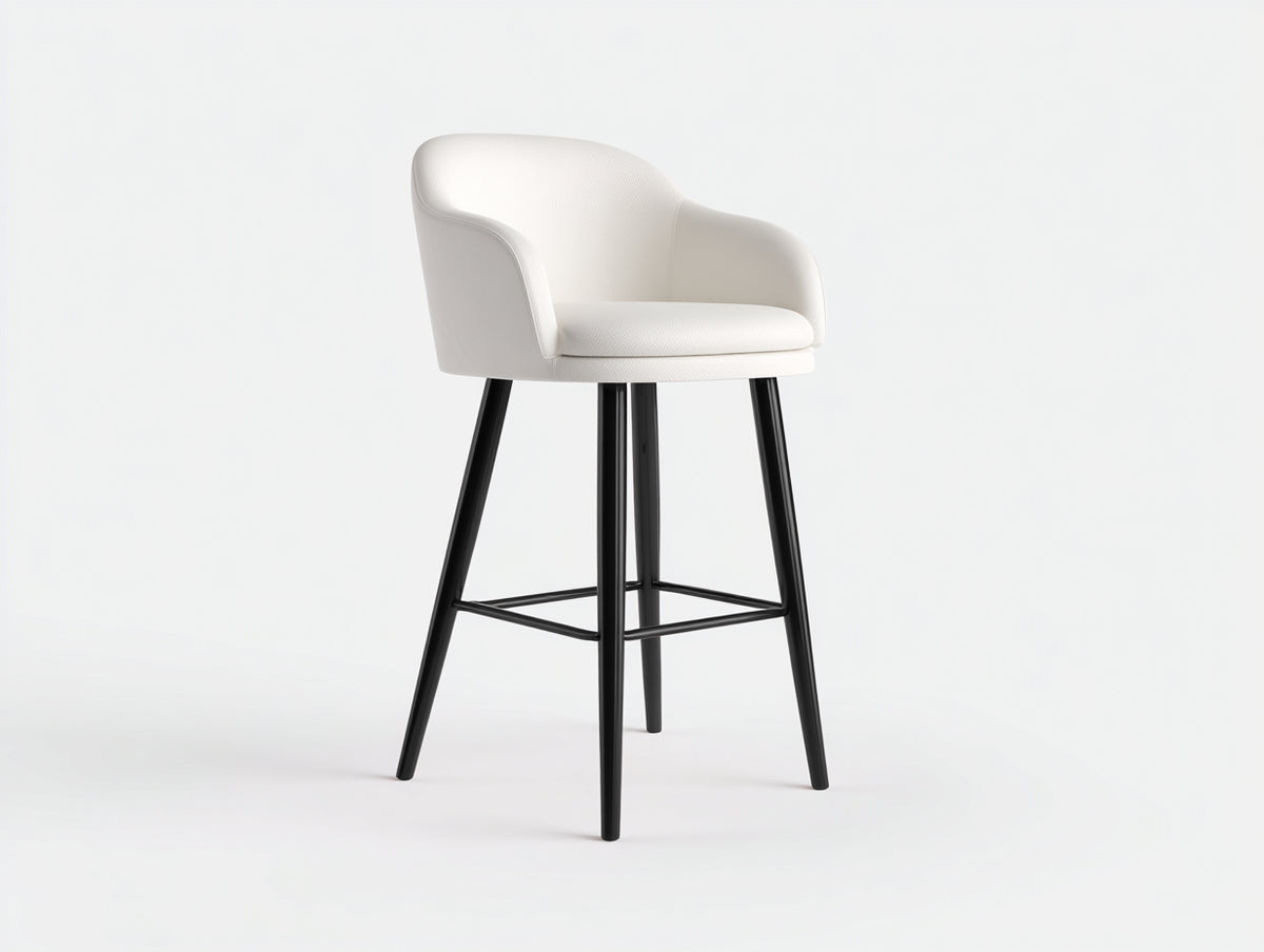 Barhocker-Strukturstoff-Metall-54×53×100 cm-Weiß/Schwarz-geschwungene Rückenlehne für die Hausbar