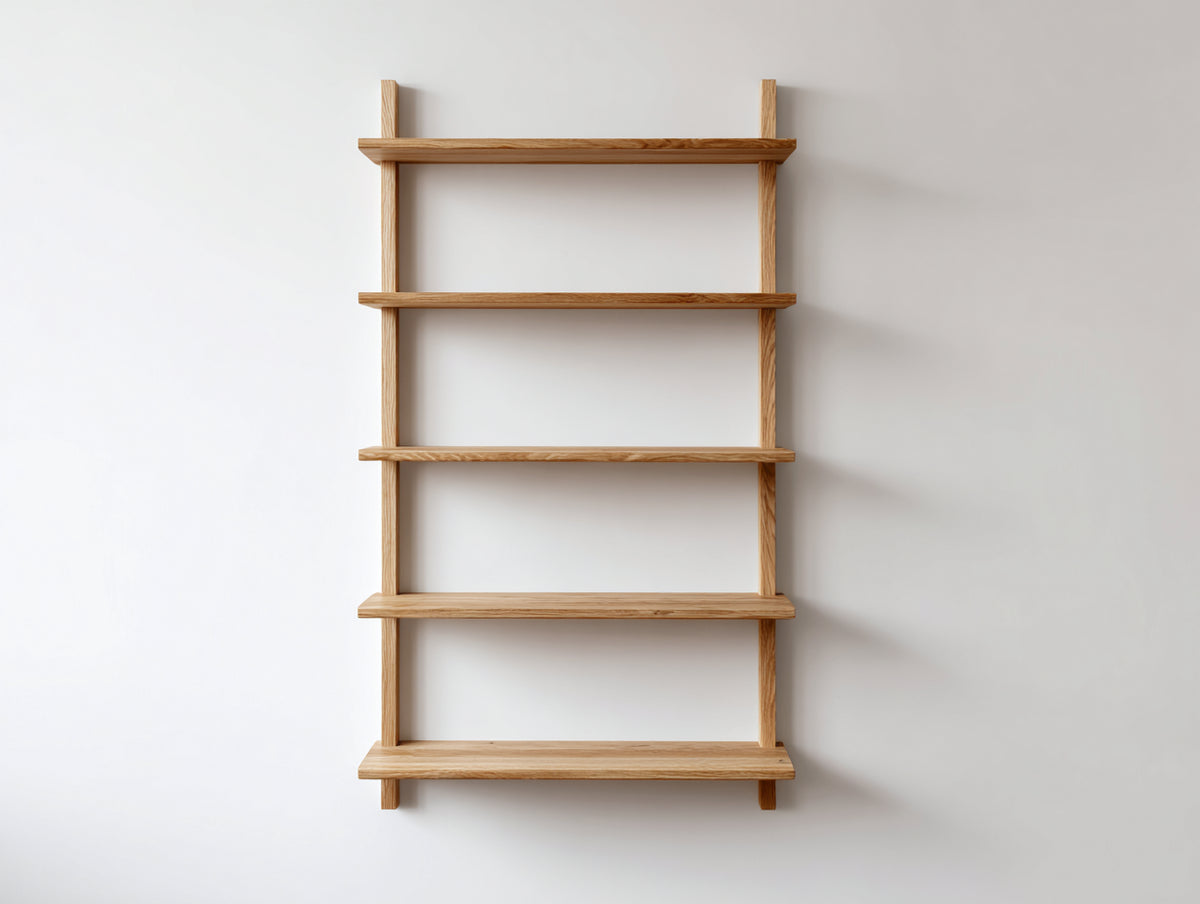 Bücherregal aus Holz 90×24×170 cm – Naturbraun – wandmontiert mit 5 offenen Ablagen fürs Arbeitszimmer