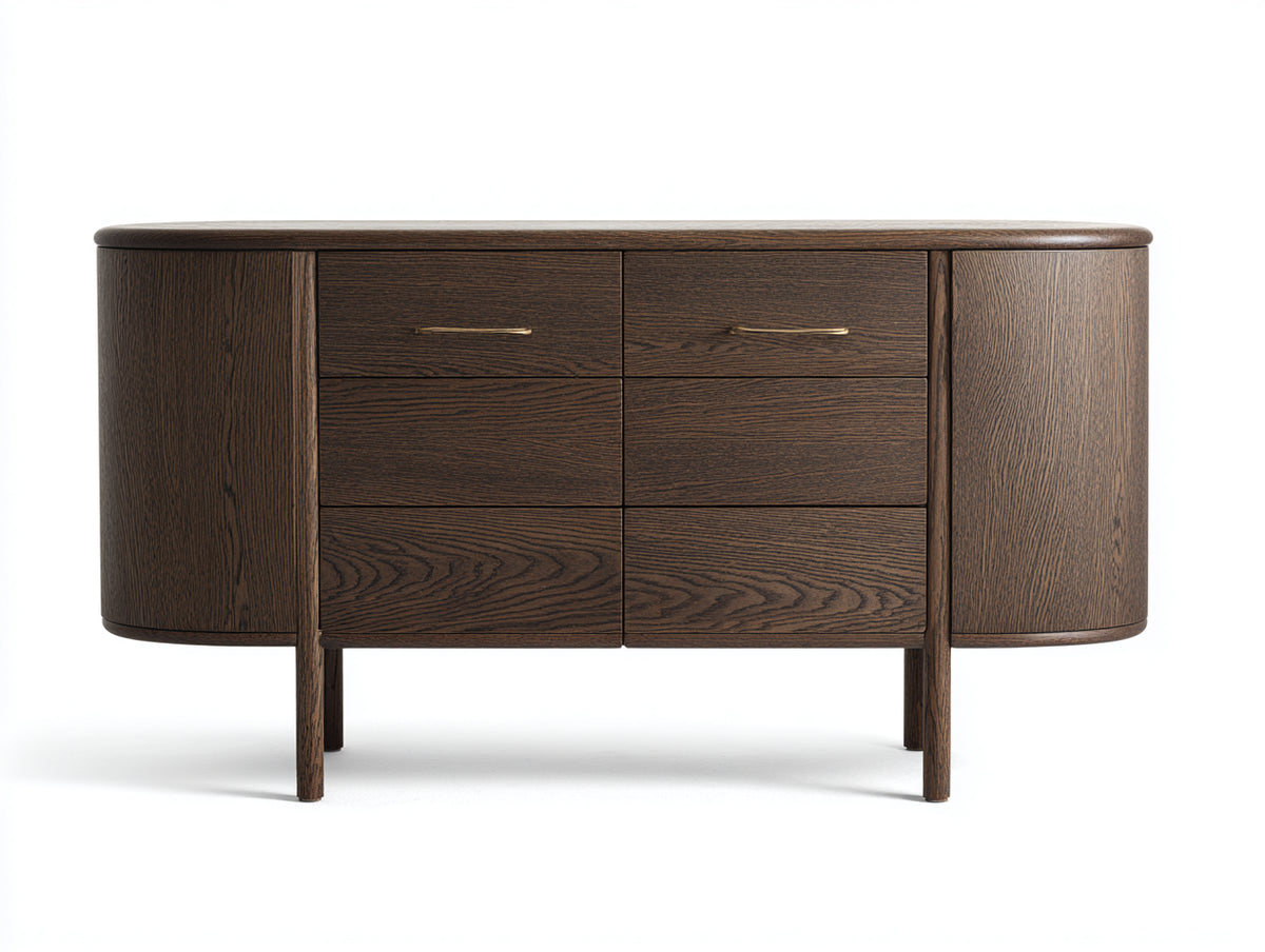 Sideboard aus Holz 170×50×84 cm Dunkelbraun für Wohnzimmer – 2 Türen und 6 Schubladen