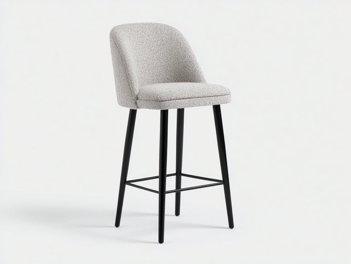 Barhocker-Bouclé-Metall-50×52×105 cm-Hellgrau/Schwarz-hohe Rückenlehne für die Hausbar