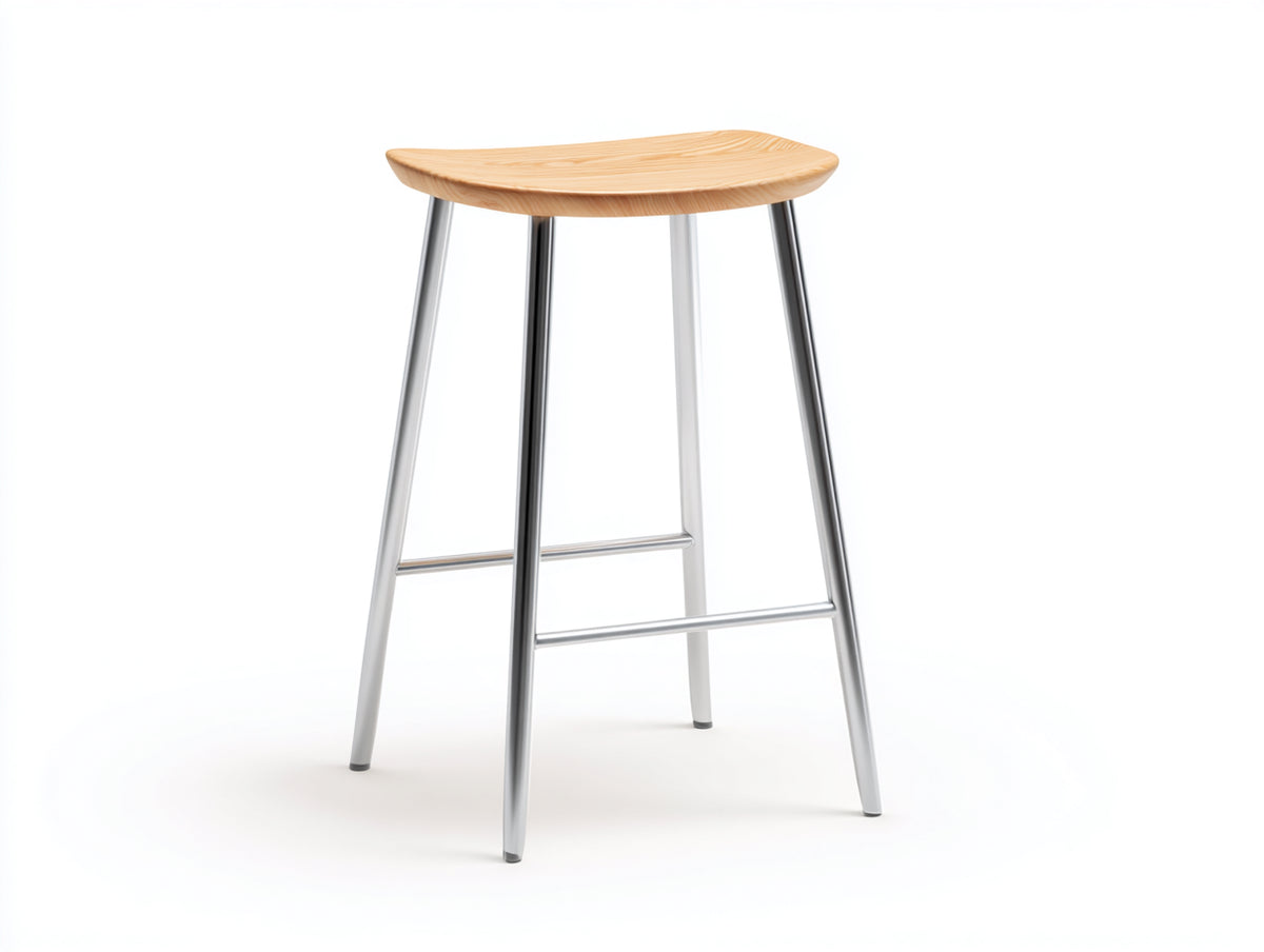 Barhocker-Holz/Metall-44×43×76 cm-Natur/Silber-geformter Sitz mit Fußstütze