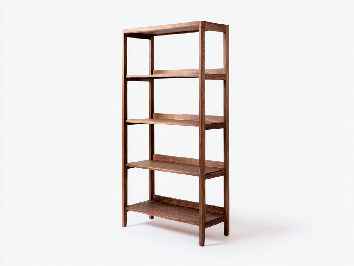 Bücherregal aus Walnussholz 86×34×188 cm – Dunkelbraun – freistehend mit 5 offenen Ablagen fürs Arbeitszimmer
