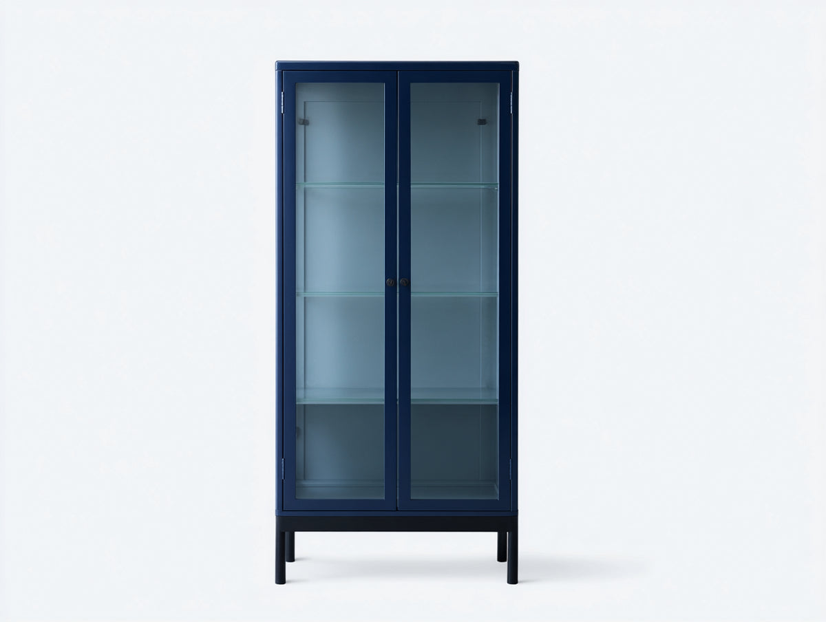 Bücherregal-Metall-Glas-78×36×180 cm-Dunkelblau-geschlossenes Design fürs Arbeitszimmer