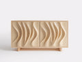 Sideboard-Holz-150×42×82 cm-Hellnatur-zwei Türen mit vertikalem Wellenrelief fürs Wohnzimmer