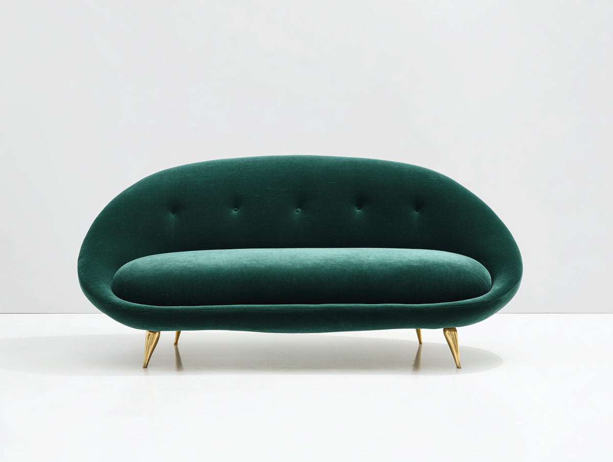 Sofa aus Samtstoff 205×92×82 cm Smaragdgrün-Gold für Wohnzimmer – geschwungenes Retrodesign