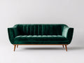 Sofa-Samt/Holz-222×88×82 cm-Dunkelgrün-Dreisitzer mit vertikaler Steppung fürs Wohnzimmer
