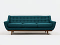 Sofa-Stoff-Holz-226×91×85 cm-Petrol-Braun-geknöpfte Rückenlehne fürs Wohnzimmer
