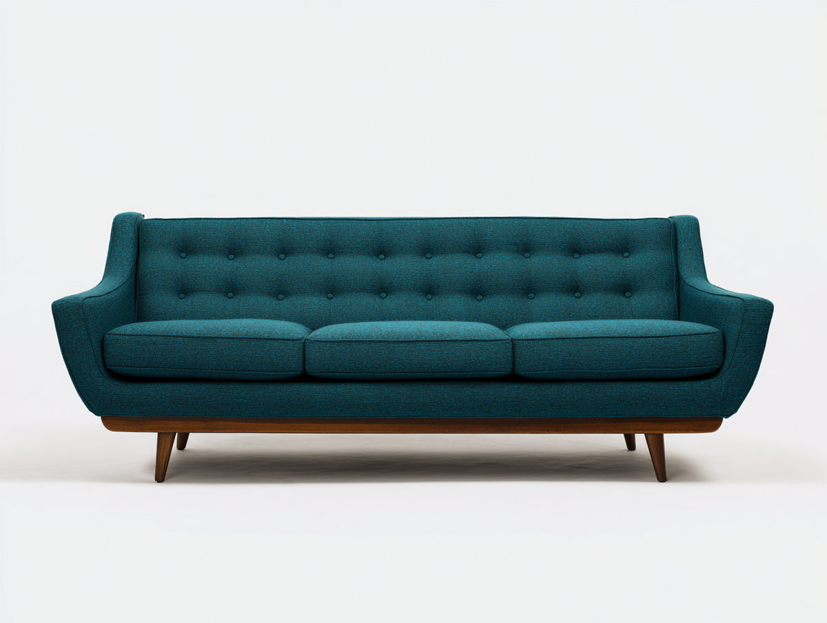 Sofa-Stoff-Holz-226×91×85 cm-Petrol-Braun-geknöpfte Rückenlehne fürs Wohnzimmer