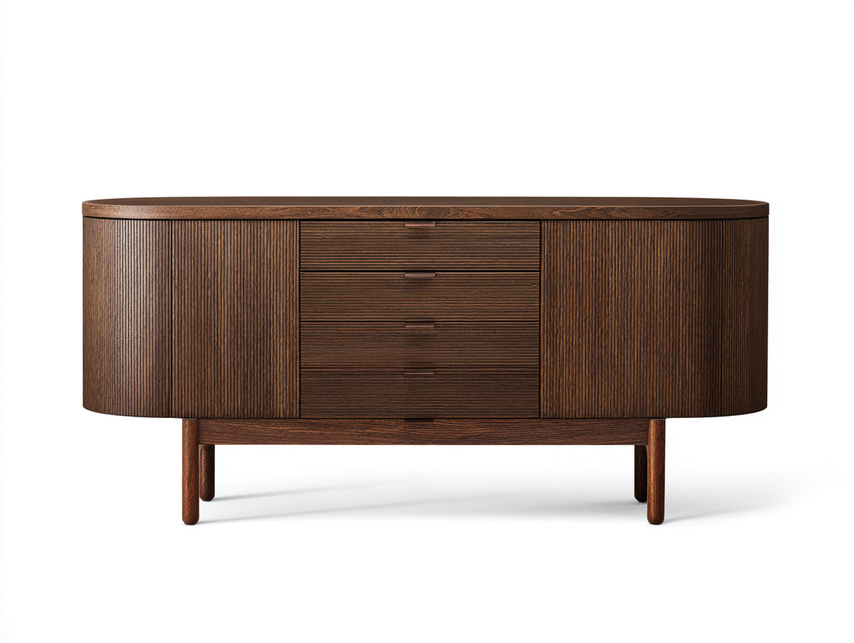Sideboard aus Holz 180×48×82 cm Dunkelbraun für Wohnzimmer – 2 Türen und 4 Schubladen