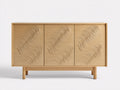 Sideboard aus Eichenholz 165×46×82 cm Natur für Wohnzimmer – 3 Türen mit geschnitztem Wellenmuster