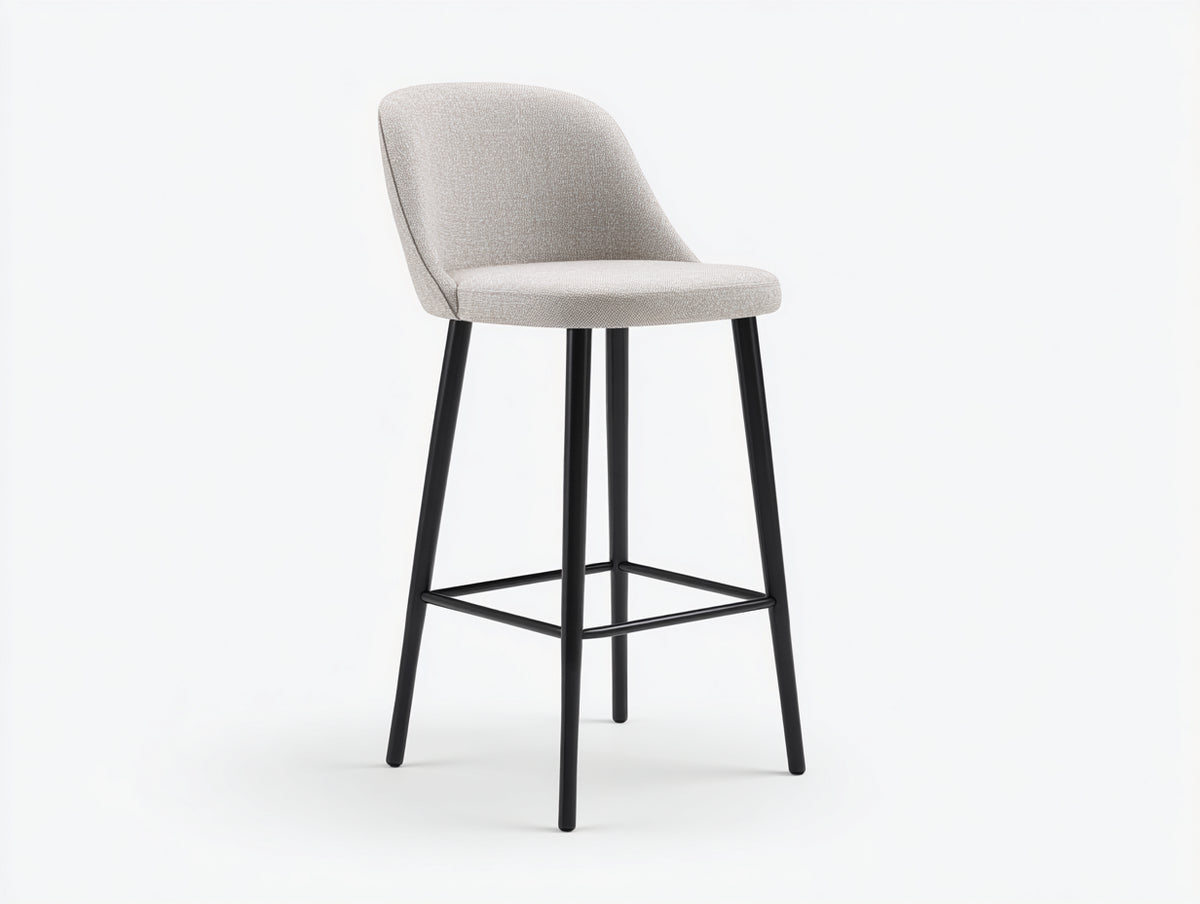 Barhocker-Stoff/Metall-50×52×104 cm-Hellgrau/Schwarz-hohe Polsterlehne für die Hausbar