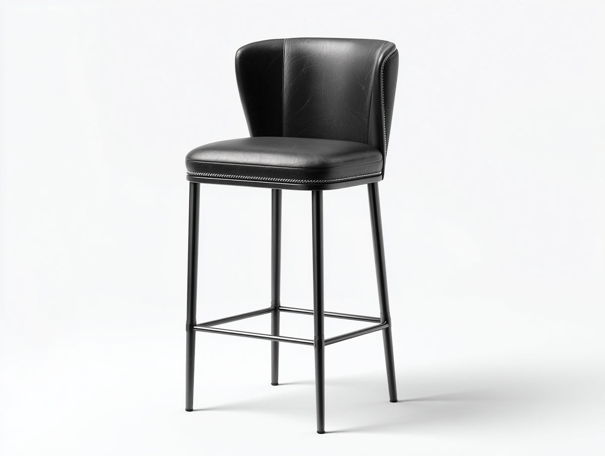 Barhocker Kunstleder 49 × 52 × 105 cm – schwarz – mit Rückenlehne und Fußstütze