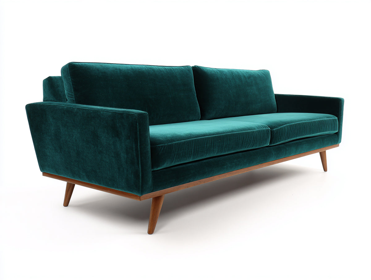 Sofa-Samt-Holz-218×90×86 cm-Dunkelgrün-Mid-Century Design fürs Wohnzimmer